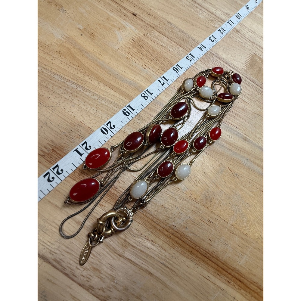 Boho Classic Statement Multi-Strand Red Gold Necklace Talbots - Picture 2 of 9